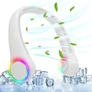GULAKI Neck fan, Portable Fan with 5-17H Lifespan, 4000mAh Personal Fan with 3 Adjustable Speeds and 64 Cool Lights, Nice Rechargeable Fan, Hands-Free Bladeless Personal Fan for Summer (White)