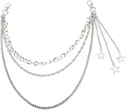 [Kefley] Pants Chain for Women Men Y2k Star Silver Jean Chain Multi-Layered Trousers Skirt Chain Belt Metal Star Tassel Hip Hop Y2K Jeans Accessories for Girls Teens