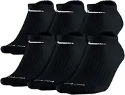 [Nike] Unisex Dri-FIT No Show 6-Pair Pack Black/(White) LG (Men's Shoe 8-12 Women's Shoe 10-13).