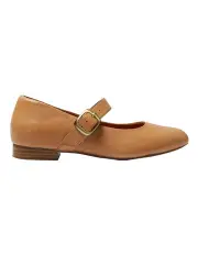 [Wide Steps] Danielle Flat Shoes in Tan Leather