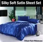 King Single Luxury Satin Fitted Flat Pillowcase Sheet Set Roy Blue RRP $157