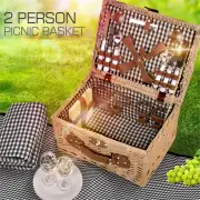 NNEDPE Deluxe 2 Person Picnic Basket Baskets Set Outdoor Blanket Park Trip