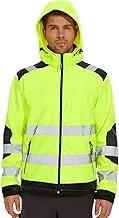 WORK IDEA Men's Reflective Jacket Softshell High Visibility Jacket Fleece Lined Hi-Vis Waterproof Hoodie Winter