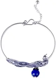 Fancy Link Chain Bracelet. Sterling Silver Bracelet For Women,Ladies 925 Sterling Silver Bracelet Vintage Peacock Bracelet With Mosaic Lapis Lazuli Bracelet