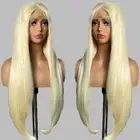 Long Straight Lace Front Wigs Pre Plucked Platinum Blonde Lace Frontal Wigs w...