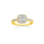 9ct Gold Diamond Cushion Framed Ring