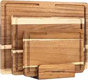 Wooden Chopping Board Set, Cutting Board Set of 3 with Chopping Boards Organiser, Acacia Wood Double-Sided Chopping Board Serving Board for Meat, Vegetables, Fruits and Cheese