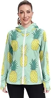 [RPLIFE] Bright Pineapple Print Light Green Sun Shirt Women Uv Protection, UPF 50+ Women Rash Guard Long Sleeve, S-XXL
