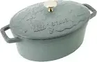 NEW Staub La Cocotte Enamel Cast Iron Oval Fish Eucalyptus Green 23cm 2.4L