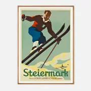 Galrie Steiermark Ski Vintage Poster Classic Winter Sports Art Print for Home Decor, Wood Frame, 70 x 100cm (28 x 40inch)