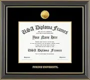 USADiplomaFrames - Purdue University Licensed Diploma Frame - Only Fits Masters/PhD/Global Diplomas - Black Gold Trim Glossy with Black Matting - Gold Medallion - Fits 8.5" x 11" Diplomas