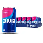 Zevia Zero Sugar Soda, Cherry Cola, 12 Oz Cans (24-Pack) – Naturally Sweetened,