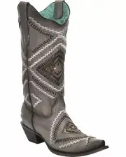 CORRAL Women's Woven Diamond Inlay Boot Snip Toe - C3135
