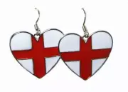 England Heart Shaped St. George's Cross Earrings Red White Dangle Women's