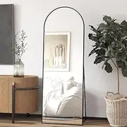 Elemango 162x53cm Arched Floor Full Length Mirror, Full Body Wall Mirror with Aluminum Frame, Arched-Top Full Mirror Standing Hanging or Leaning, Dressing Mirror for Bedroom Living Room, Black