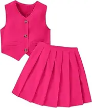 [SweatyRocks] Girls' 2-Piece Skirt and Top Sets 2-Piece Short Skirt Vest Top with Buttons Cute Combination Two Piece Set Summer Outfit