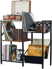 ATSKIM 3-Tier Record Player Holder Stand, Large Vinyl Record Stand Up To 150 Albums, Metal Record Player Stand with Vinyl Storage, Stereo Cabinets with Turntable Shelf Rack for Living Room (Black)