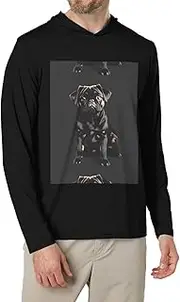 [HTTUP] Cute Black Pug Dog-Standard-Scale-2_00x Print Men'S Hooded Long-Sleeved T-Shirt Versatile Hoodie Breathable Workout, Black, Small