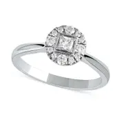 0.33 CT. T.W. Princess-Cut Natural Diamond Round Frame Engagement Ring in Solid 10K White Gold (I/I3)