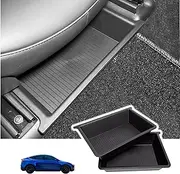 Car Front Under Seat Storage Box for Tesla Model Y Model X 2020-2024 2025 Accessories Underseat Storage Tray Double-Layer Designed Hidden Organizers 1Pack