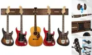 Guitar Wall Mount Hangers - Holds 5 Guitars, Walnut Wood Grain, Strong