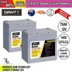 Giantz AGM Deep Cycle Battery 12V 75Ah Marine Sealed RV Caravan Portable Box X2