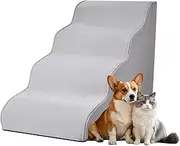 Dog Stairs for Small Dogs 19.7”H,4-Step Dog Steps for High Bed,Couch，Sofa and Chair,with Cushioning Support Layer，Non-Slip Balanced Pet Ramp Indoor, Grey
