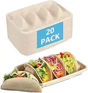 WOYAODONG 20Pcs Disposable Taco Plates with Dividers, Paper Taco Holders for Party Decorations, Taco Bar Serving