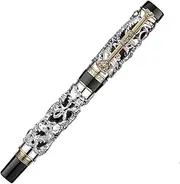 Jinhao Dragon Phoenix Rollerball Pen Vintage Metal Carving Embossing Heavy Pen for Signature Calligraphy (Silver)