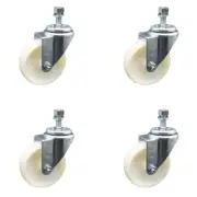 4 Inch SS Nylon Wheel Swivel 3/8 Inch Threaded Stem Caster Set Service Caster
