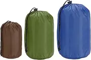 uxcell Stuff Sack 4x8/5x10/7x13, 3 Pcs Waterproof Outdoor Storage Sack Portable Drawstring Dust Flap Bag Sleeping Bag for Camping Hiking Backpacking, Brown/Green/Navy Blue