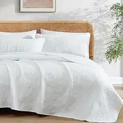 HLC.ME Benji - 3 Piece King Size Quilt Set, Lightweight King Bedspread Coverlet Set (King, White)