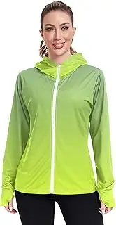 [GAIGEO] Dinosaur Green Light Lime Gradient Women's Rash Guard Swim Sun Shirts UV Protection Zipper Hoodie Long Sleeve S
