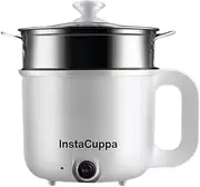 InstaCuppa 3-in-1 Multi Cook Kettle with Steamer, 1.2 L Inner Pot, Adjustable Temperature Settings, Wide Mouth, Ideal for Boiling Milk, Tea, Coffee, Eggs & Steaming Veggies, 600 Watts, Elegant White