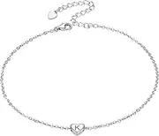 Silvora Sterling Silver Anklets for Women 925 Initials Ankle Bracelet with Letter A-Z Heart Anklet for Mom Summer Jewellery（Gift Box Send）