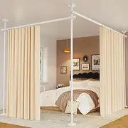 Goovilla Room Divider for Room Separation, Tension Curtain Rods No Drilling, 4-10ft(H) 28-114inch(W) Adjustable Temporary Privacy Wall Divider, Heavy Duty Freestanding Space Partition Separator, White