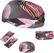 Orchid Flower Butterfly Soft Fresh Spring Headbands for Women Men Non Slip Workout Sweatbands Adjustable Sports Hair Bands Elastic Head Bands Moisture Wicking Hairband for Running, Cycling, Yoga, Spa
