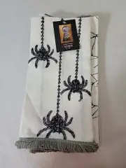 Set of 3- Cynthia Rowley Halloween White Kitchen Towels Spider Spiderweb NWT!