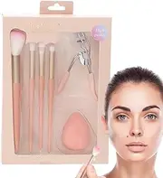 Makeup Brushes with Sponge Blender | Multipurpose Soft Make Up Brush Set with Eyelash Curler | Complete Cosmetic Accessories for Travel Home School Daily Use