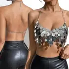 Sparkly Sequin Backless Halter Bra Crop Top Glitter Tassels Body Chain for Women