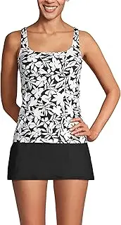 [Lands' End] Women's Square Neck Underwire Tankini Top Swimsuit Adjustable Straps, Black Havana Floral, 12