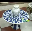 24 Inch Marble Coffee Table Top Sea Shell Lapis Random Inlay With 18 Inch Stand