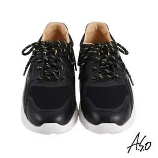 【A.S.O 阿瘦集團】機能休閒 萬步健康鞋 牛皮拼接透氣網布休閒鞋-男款(黑色)