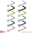 x2 Surgical Steel Zirconia Nose Rings Studs L Shaped Ear Body Piercing Jewellery