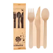 400x Wrapped Wooden Cutlery Knife Fork Spoon & Napkin Disposable Biodegradable