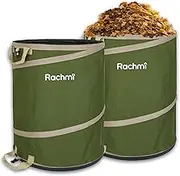 Rachmi 47 Gallon Collapsible Trash Can 2-Pack with Hard Bottom | Extra Large Reusable Yard Leaf Waste Bag Outdoor Pop Up Recycle Bin for Camping, Green
