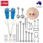 Piercing Kits Jewelry Barbells Insertion Pins Forceps Receiving Tubes Package AU