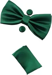 [Zasel] Mens Green Matching Bow Tie, Pocket Square & Cuff Links Set