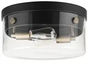 Globe Electric 60870 2-Light Flush Mount Ceiling Light Matte Black Matte Brass