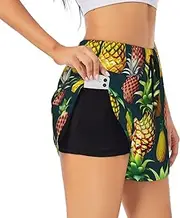 [GaxfjRu] Tropical Fruits Pineapple Print Women's Running Shorts High Waisted Running Shorts Pocket Sporty Gym Elastic Short